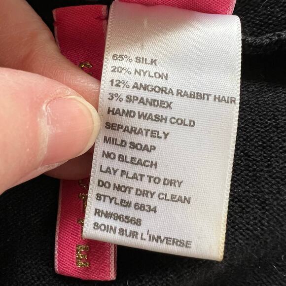 Charlotte Tarantola Womens Silk Angora Sweater Embroidered Hooded Black Medium - Picture 13 of 13